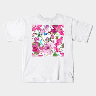 Tropical Bauhinia flowers summer print. Blooming Orchid Tree branches. Exotic flowers composition Kids T-Shirt